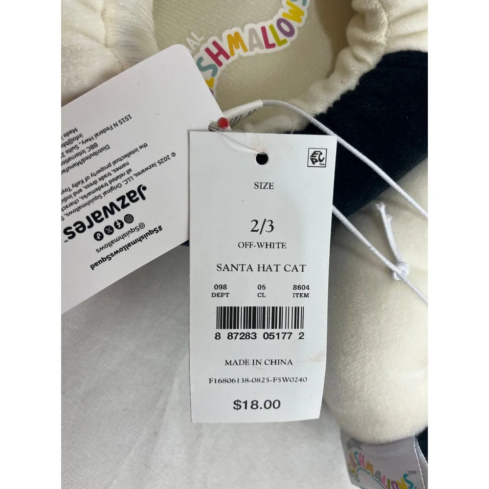 Squishmallows Santa Hat Cat Slippers Off-White Black Holiday Kids Size 2/3 NEW